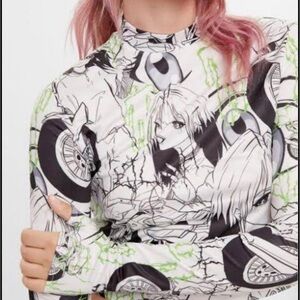 Billie Eilish Bershka Graphic Print Long Sleeve Crop Top